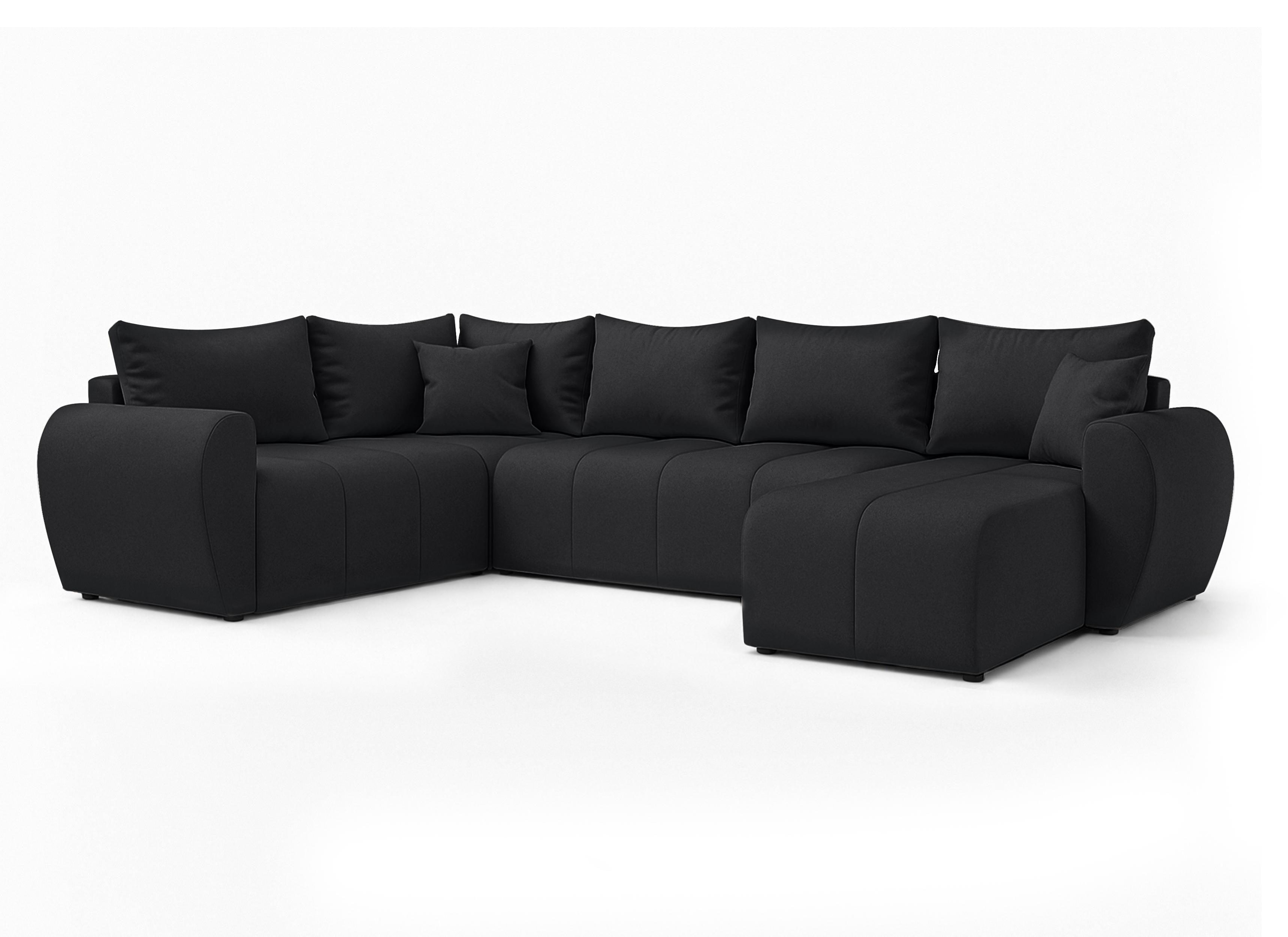 WOHNLANDSCHAFT Malatya U Form MAX Schwarz 311/145/80 cm mit Schlaffunktion - Schwarz, Kunststoff/Textil (303/80/208cm) - AX Living