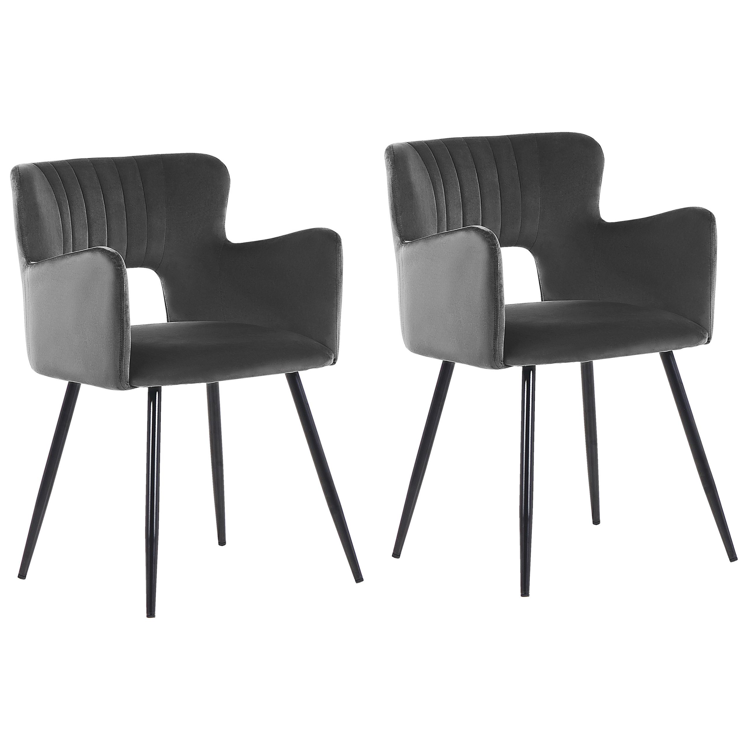 ESSZIMMERSTUHL 2er-Set Samtstoff Grau Sanilac - Dunkelgrau, Textil/Metall (52/75/44cm) - Beliani