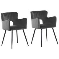 ESSZIMMERSTUHL 2er-Set Samtstoff Grau Sanilac - Dunkelgrau, Textil/Metall (52/75/44cm) - Beliani