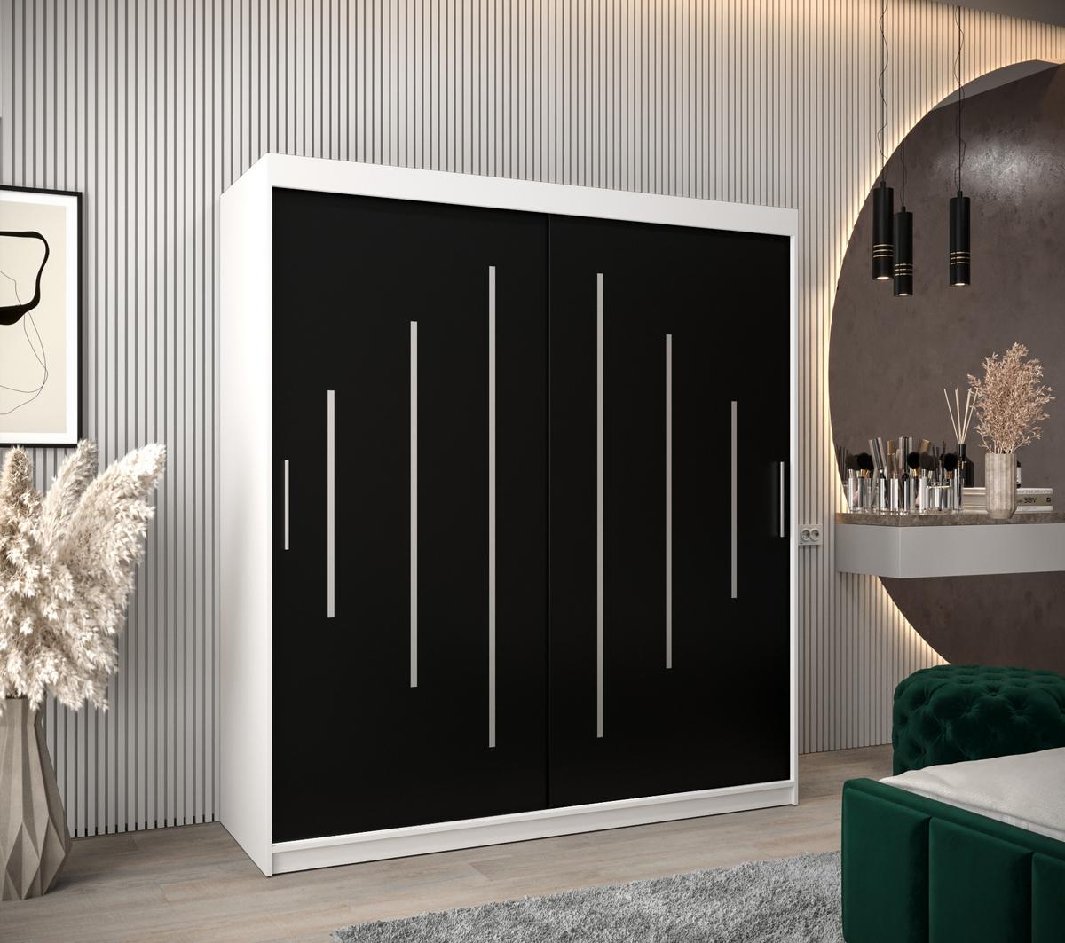 SCHWEBETÜRENSCHRANK 200/180/62 2-türig - Silberfarben/Schwarz, Holz/Kunststoff (180/200/62cm) - Abiks Möbel