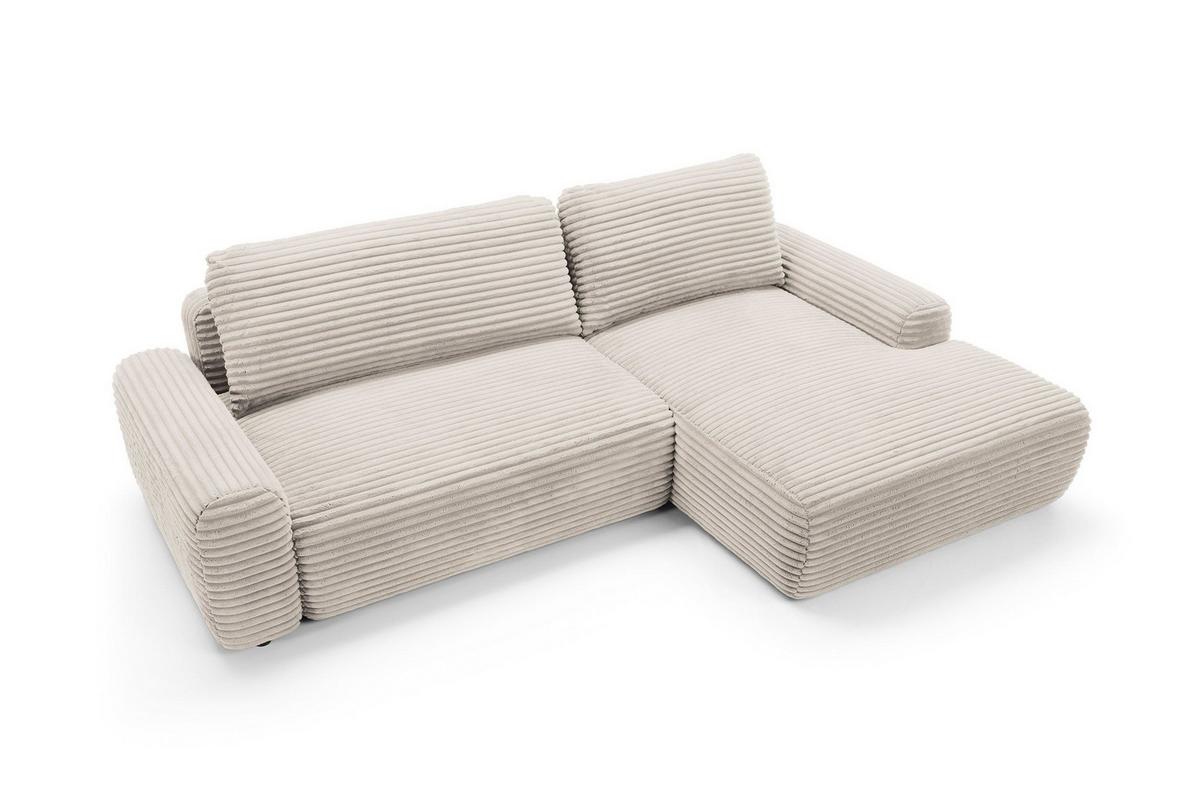 ECKSOFA OSSO Creme Velours-Stoff mit Schlaffunktion - Creme, Holz (264/162cm) - MASSENO