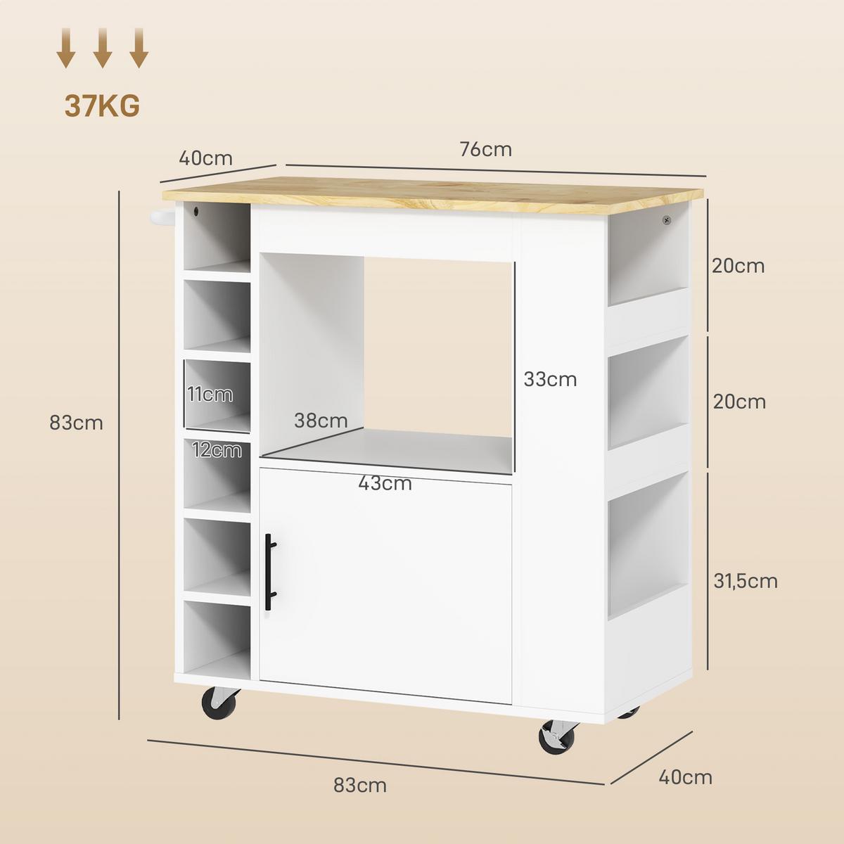 KÜCHENWAGEN Servierwagen mit Schrank, Arbeitsplatte, Ablagen, Weinregalen, Eiche - Eichefarben/Schwarz, Holz/Holzwerkstoff (40/83/83cm) - HOMCOM