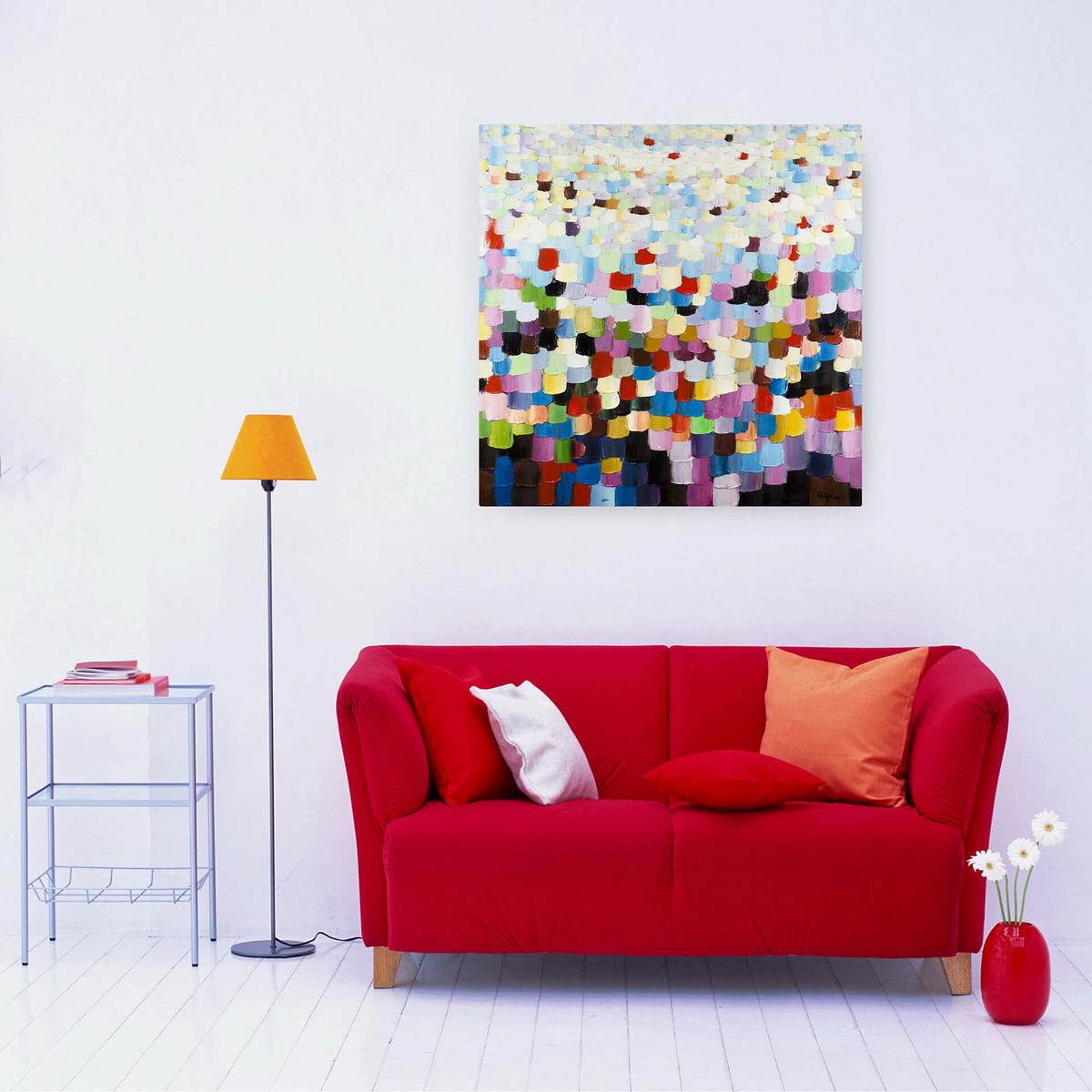 ÖLGEMÄLDE 80/80 cm - Blau/Gelb, Holz/Textil (80/80cm) - KUNSTLOFT