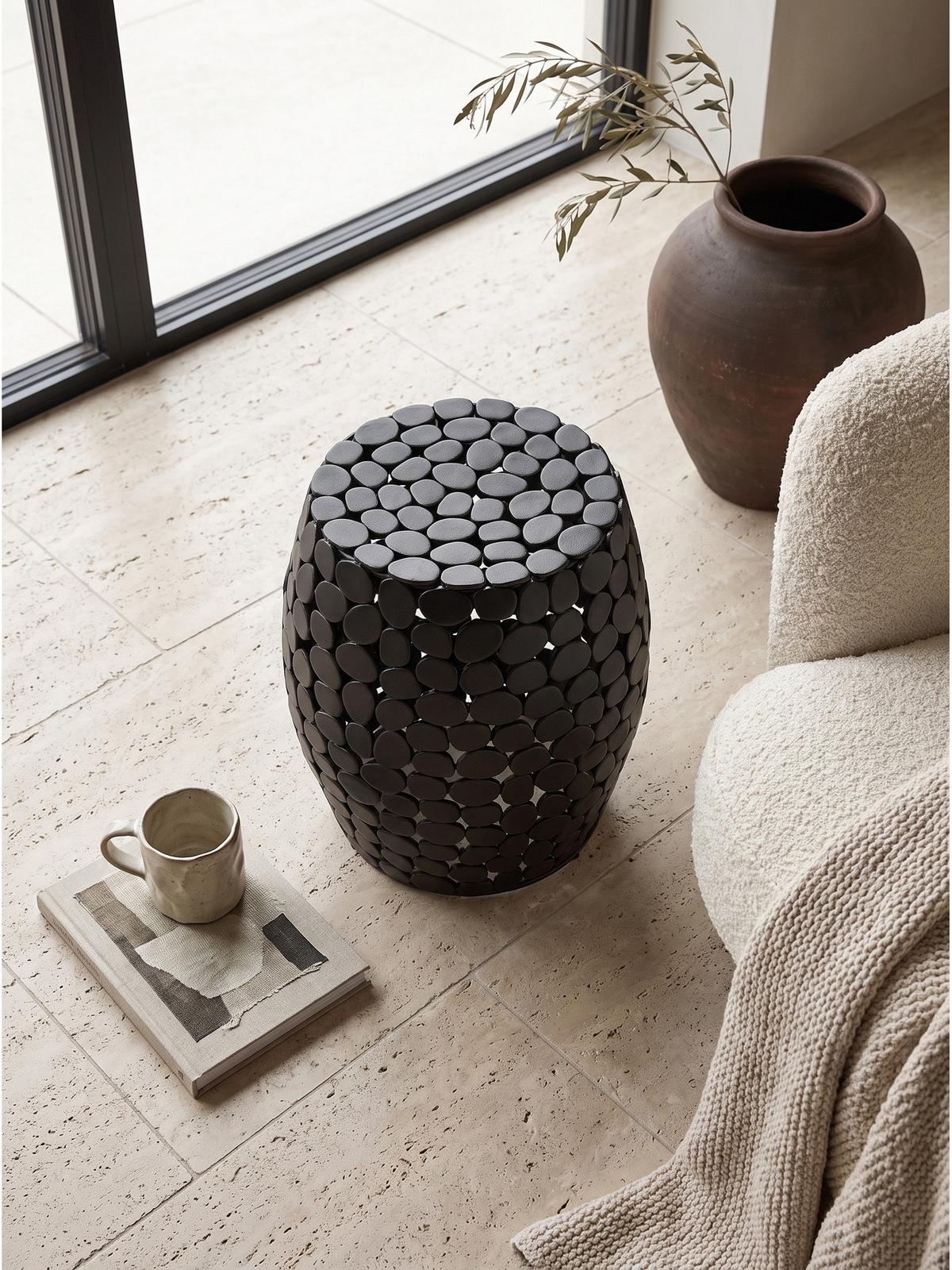 BEISTELLTISCH DIEMEL, Aluminium, handgefertigt, Schwarz, Ø 40 x 46 cm - Schwarz, Metall (40/40/46cm) - KADIMA DESIGN