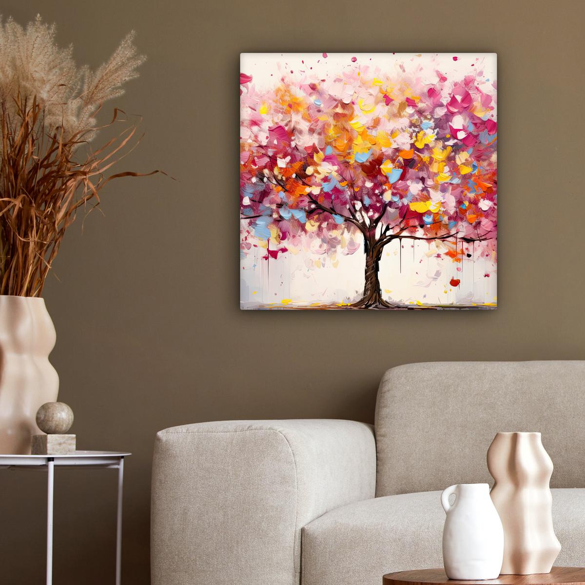 LEINWANDBILD Aquarell - Baum - Kunst - Abstrakt Wandbild Wohnzimmer 50x50 cm - Rosa, Textil (50/50cm) - MuchoWow