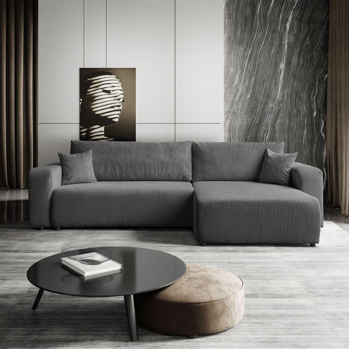 ECKSOFA Gepolstertes PRESTIGE XL mit Schlaffunktion und Bettkasten, Poso 60 - Grau, Textil (277/143cm) - Lookway