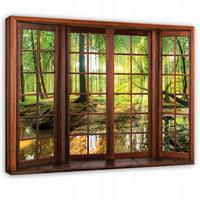 LEINWANDBILD 3D-Fenster Wald Grün 60x40 cm - Multicolor, Holzwerkstoff (60/40cm) - Wallarena