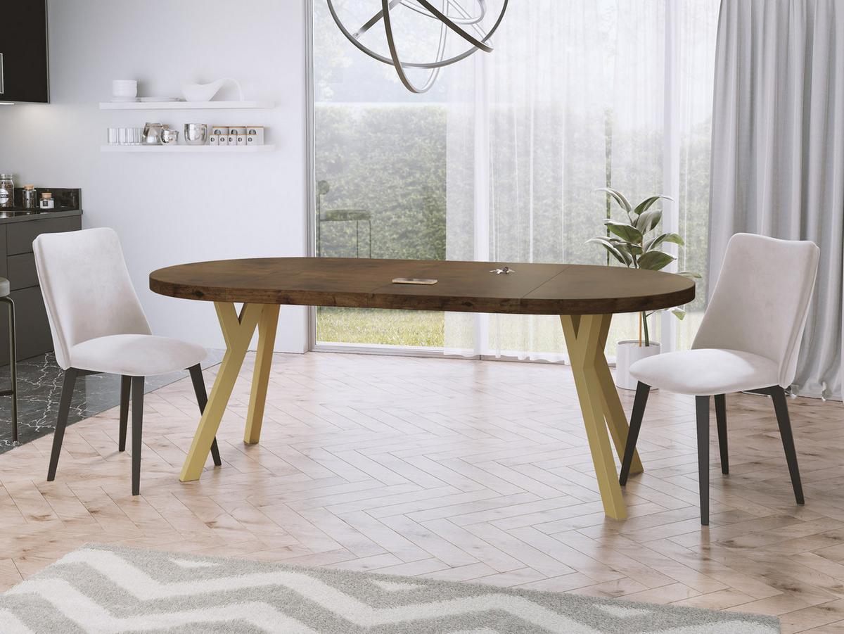 ESSTISCH Mateo runder ausziehbarer, Lefkas Eiche 100-200/100/76 cm - Alteiche/Goldfarben, Holz/Holzwerkstoff (100/200/76cm) - WFL GROUP