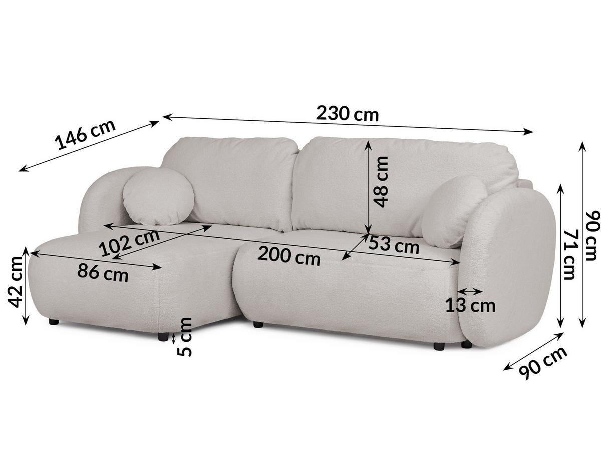 ECKSOFA Candy mit Schlaffunktion Hellgrau Bouclé-Stoff - Ottomane links - Hellgrau/Schwarz, Holz/Kunststoff (230/146cm) - S-Style Möbel