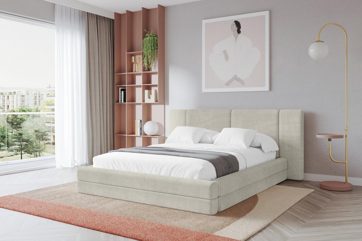 POLSTERBETT mit Bettkasten und Lattenrost, Bett mit Matratze H3/H4 - TEVO 140x200 Creme - Sahara, Holzwerkstoff/Textil (140/200cm) - ALTDECOR