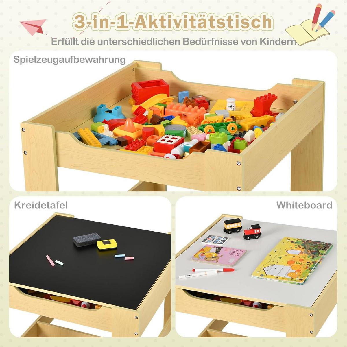 KINDERSITZ‑SET mit Stuhl gelb(3-tlg) - Gelb, Holzwerkstoff (62/48/62cm) - COSTWAY