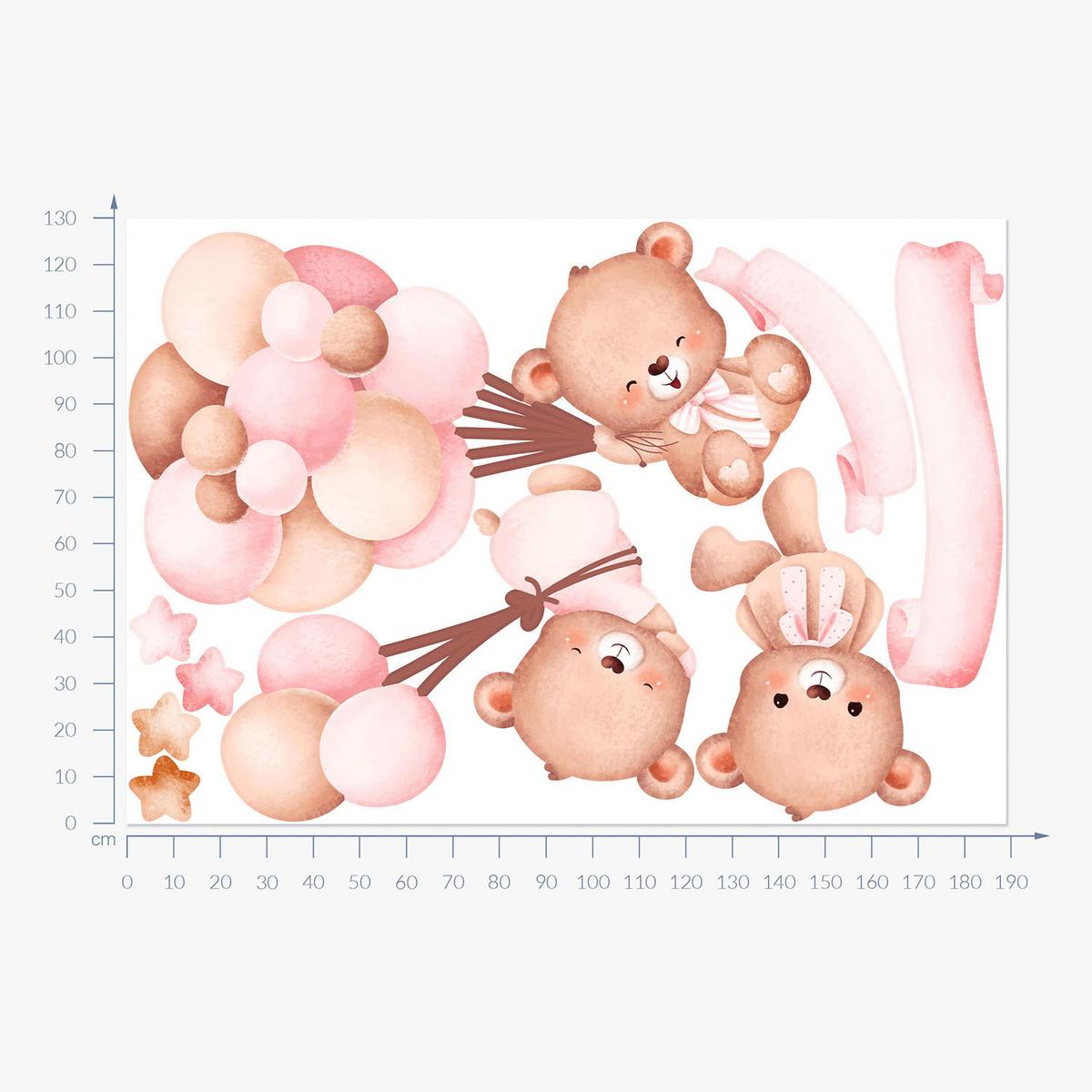 WANDAUFKLEBER 130x189cm - Teddybären und Luftballons - Multicolor, Kunststoff (130/189/0.1cm) - Wallfluent