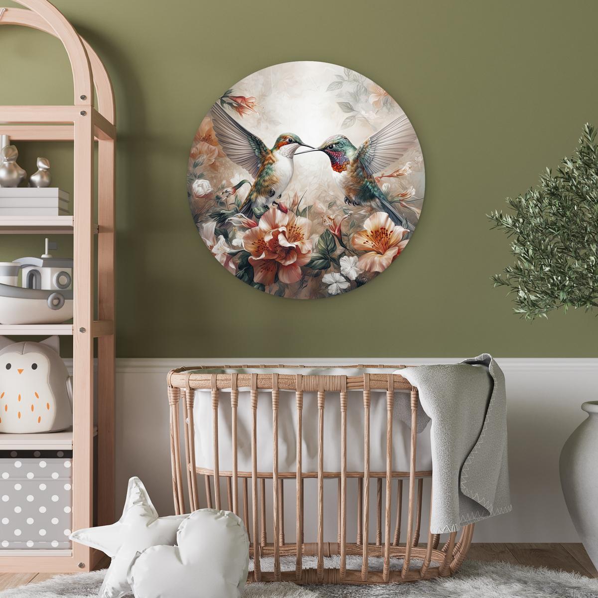 WANDBILD Kolibri - Vögel - Blumen - Natur Wanddeko Schlafzimmer 60x60 cm - Altrosa, Kunststoff (60/60cm) - MuchoWow
