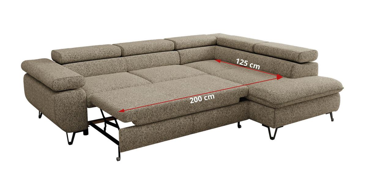 ECKSOFA PABLO L Dunkelbeige Struktur - Rechts Seite - Greige/Schwarz, Textil/Metall (273/208cm) - MKS