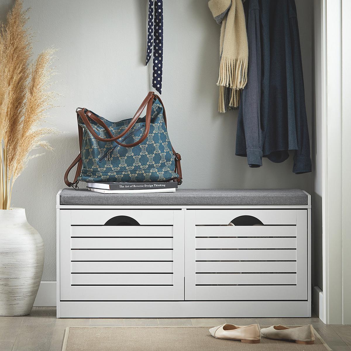 SCHUHBANK mit 2 Türen Weiß 97x30x47cm Modern - Weiß, Holzwerkstoff (30/47/97cm) - SoBuy