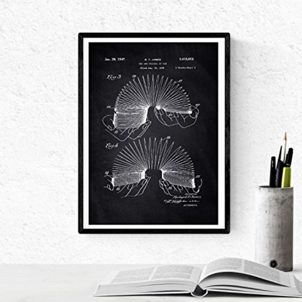 POSTER Set mit 4 Schwarz Patenten SPIELPLATZ A4 Schwarzer Rahmen - Schwarz, Papier (29.7/3cm) - Nacnic