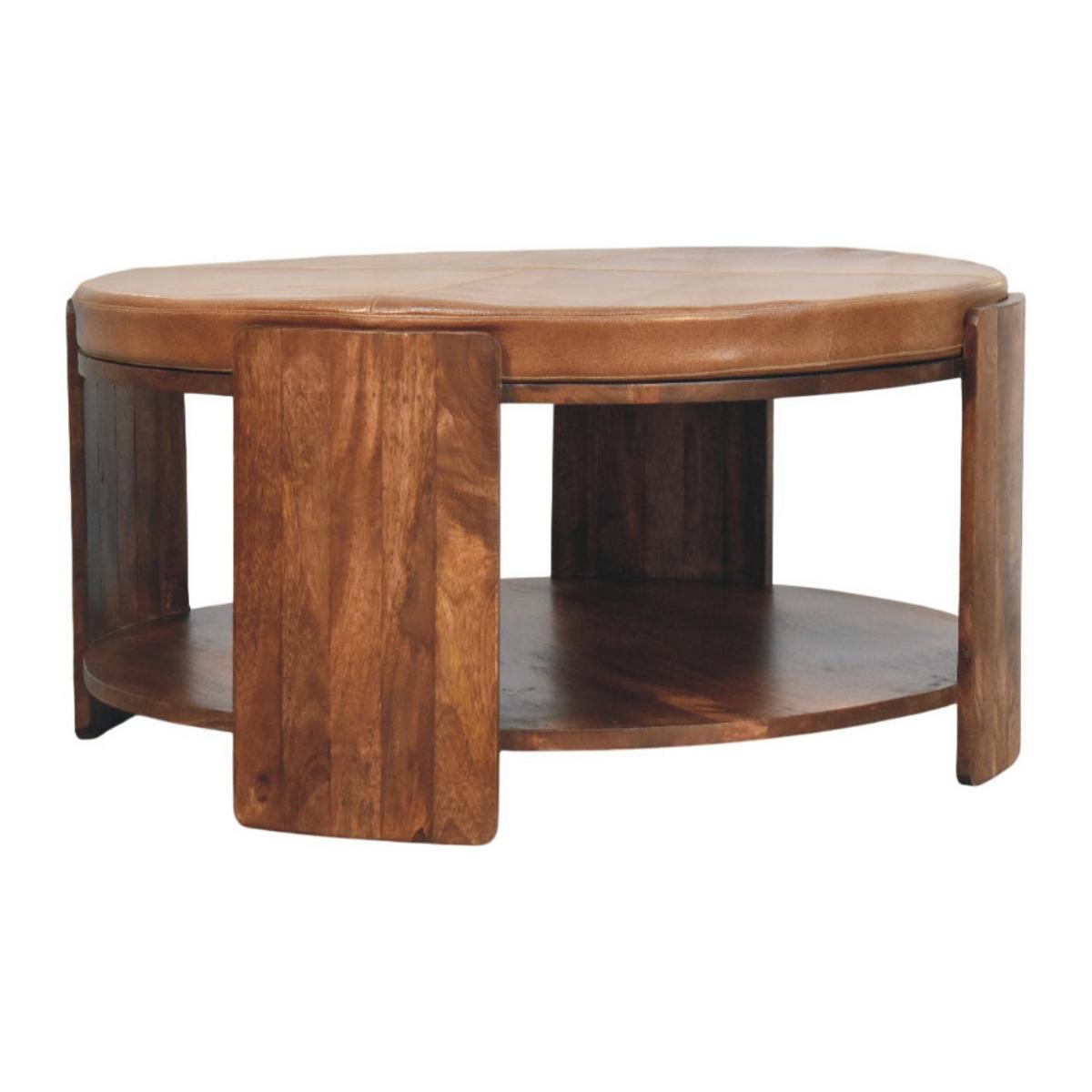 COUCHTISCH mit Roasted-Almond-Finish, Leder auf der Oberfläche, kaffeebraun - Braun, Leder/Holz (85/85/42cm) - Artisan Furniture