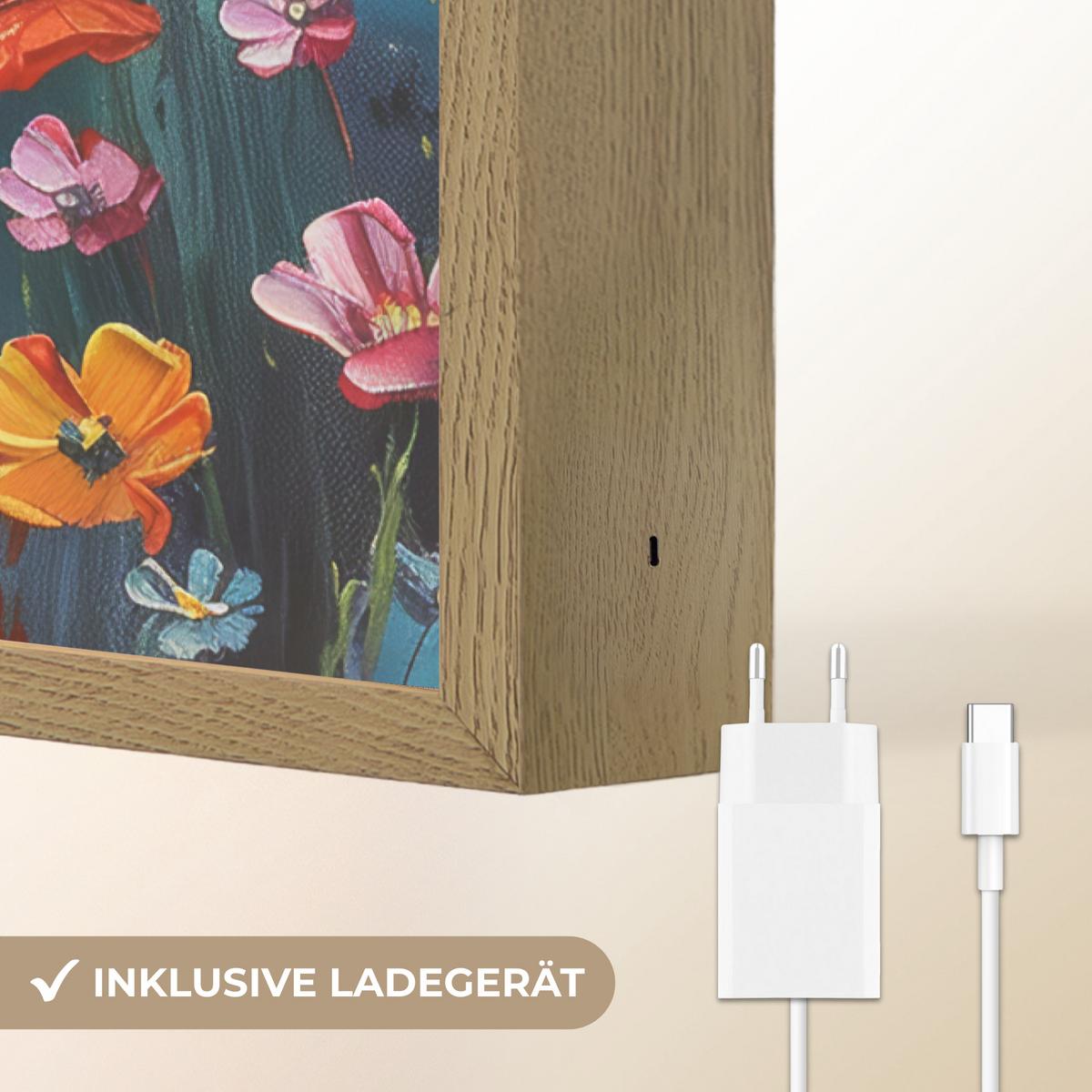 WANDLEUCHTE MIT AKKU Blumen - Natur - Aquarell - Kunst 40x60 cm - Multicolor, Holzwerkstoff (40/60/8cm) - OnlyWow