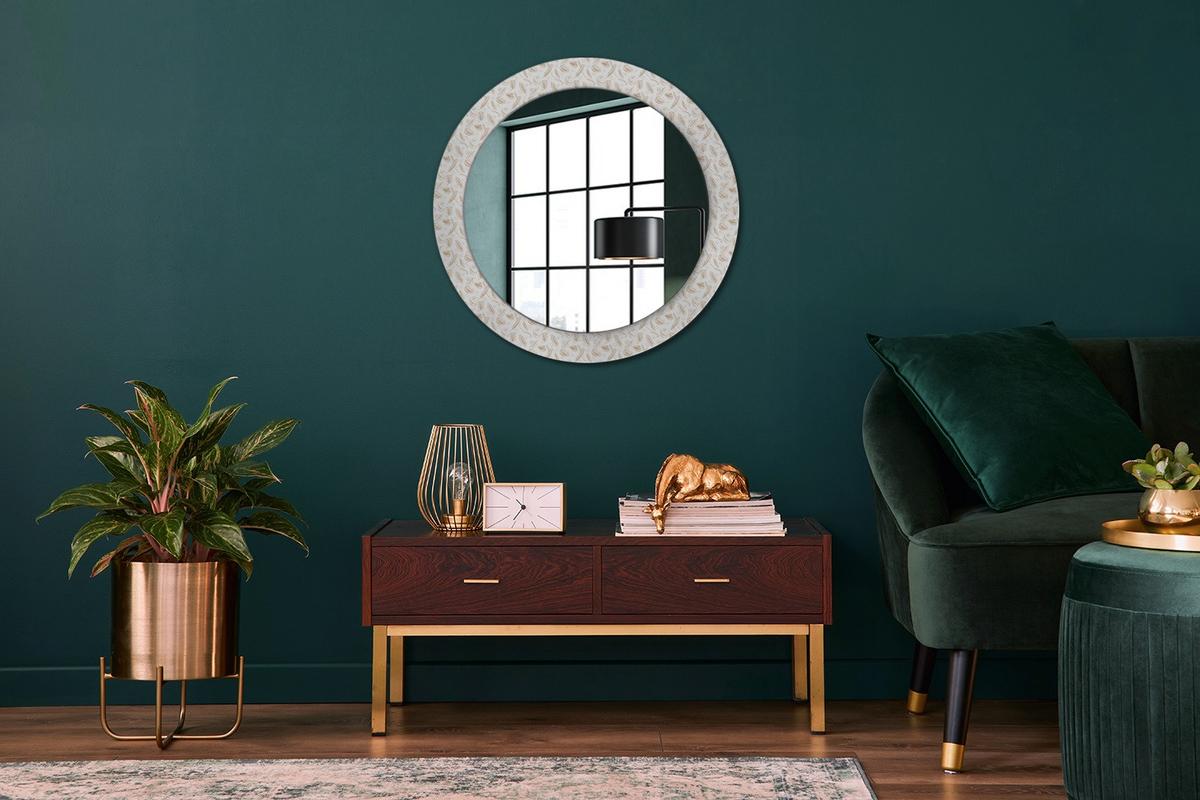 SPIEGEL Rund Ø 70 cm mit Aufdruck - Creme, Glas (70/70/0.4cm) - Wallfluent