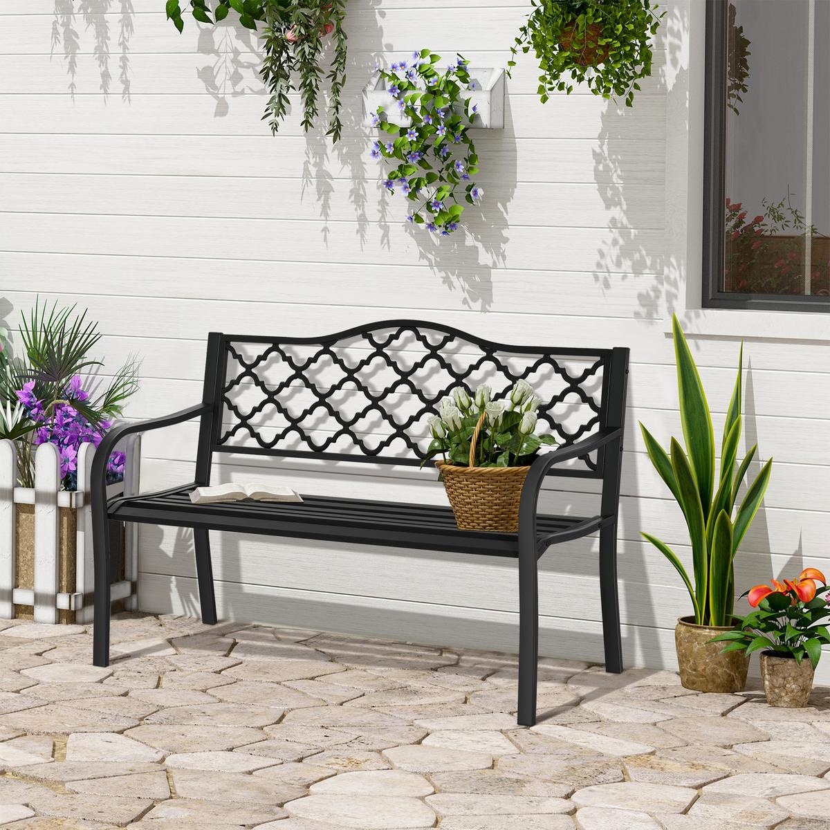 GARTENBANK, 2-Sitzer, bis 240 kg, 128 x 58,5 x 89 cm, Gusseisen, Schwarz - Schwarz, Metall (58.5/89/128cm) - Outsunny