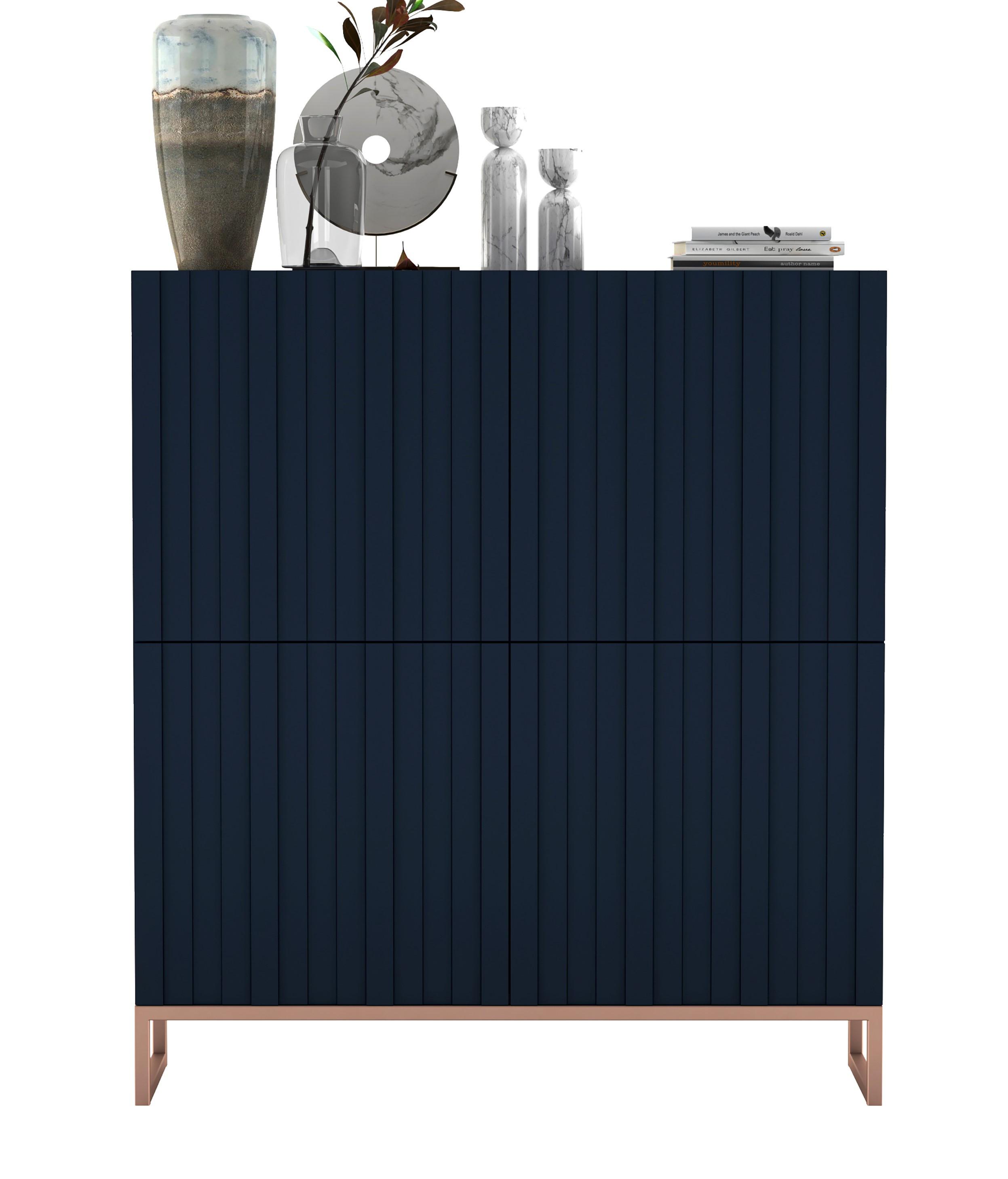KOMMODE Elpis 4D Marineblau Matt Glamour 112 cm - Blau/Kupferfarben, Holzwerkstoff/Metall (112/126/36.5cm) - Meble Lindner