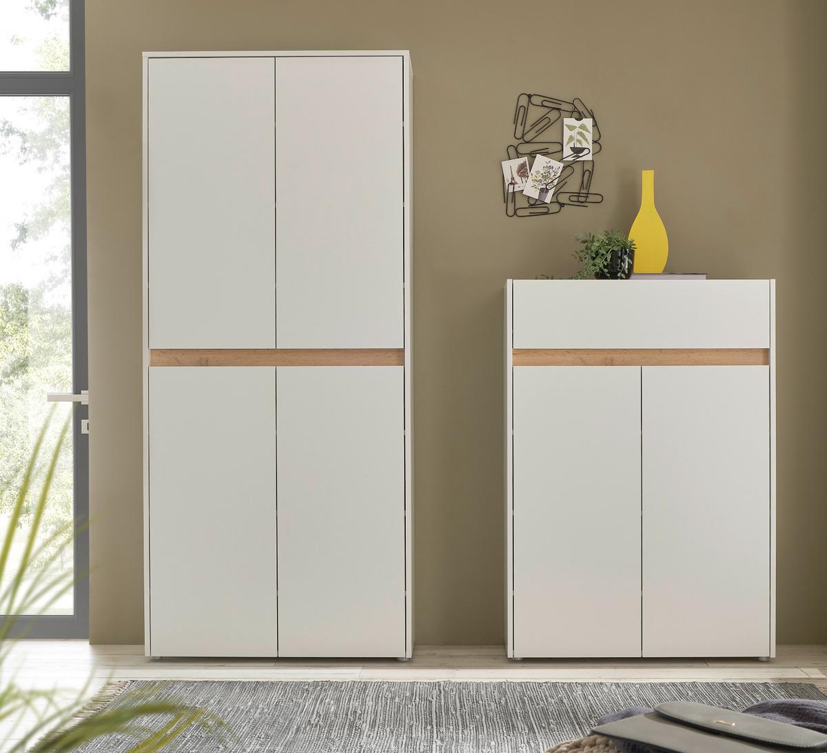 GARDEROBEN-SET weiß matt, Eiche Wotan 2-teilig 180 cm, Kombination mit viel Stauraum - Eiche Wotan/Schwarz, Holzwerkstoff/Kunststoff (180/195/40cm) - Furn.Design