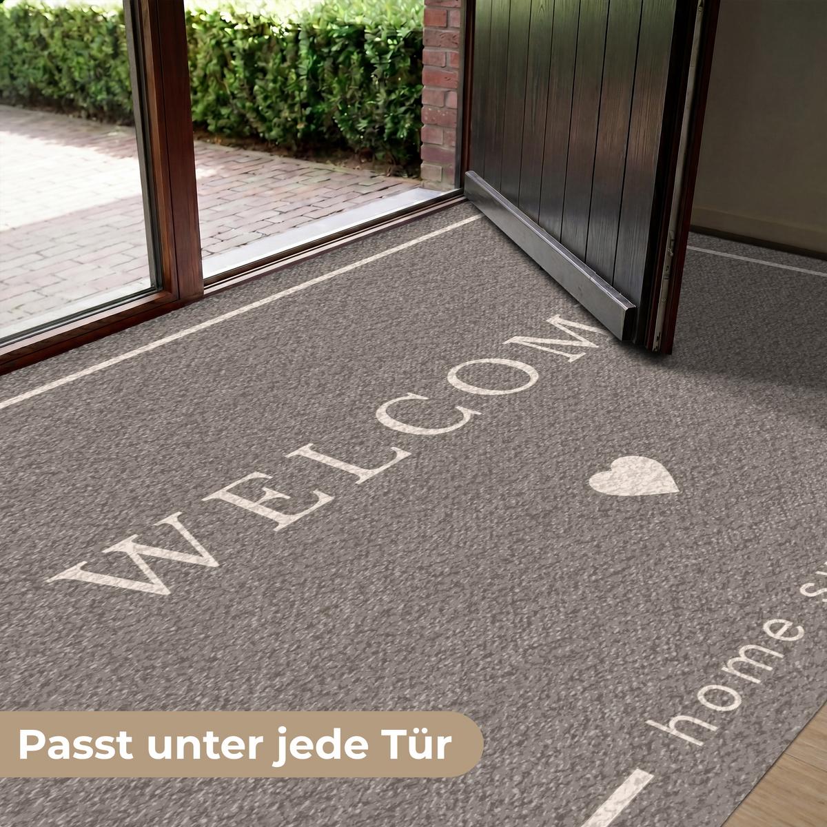 FUSSMATTE Willkommen - Braun Schmutzfänger 180x120 cm - Taupe, Kunststoff (180/0.4cm) - MuchoWow