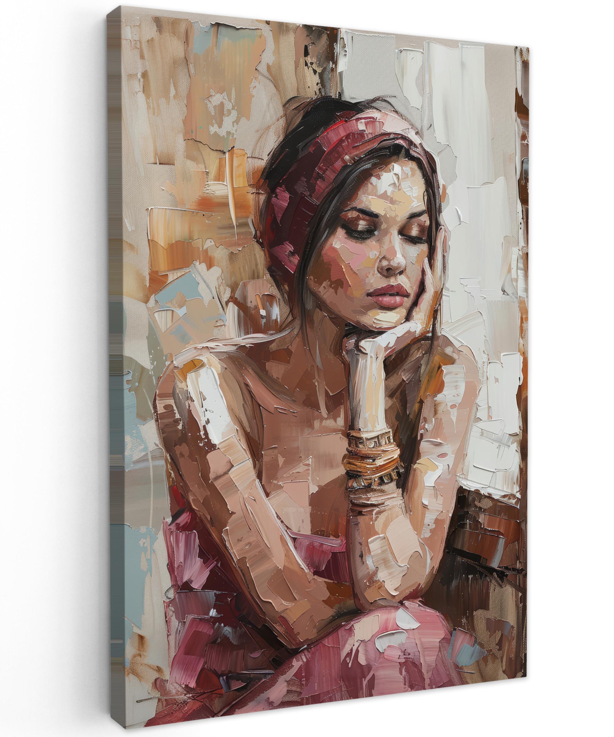 LEINWANDBILD Frau - Lackierung - Porträt - Modern Deko XXL 80x120 cm - Altrosa, Textil (80/120cm) - MuchoWow