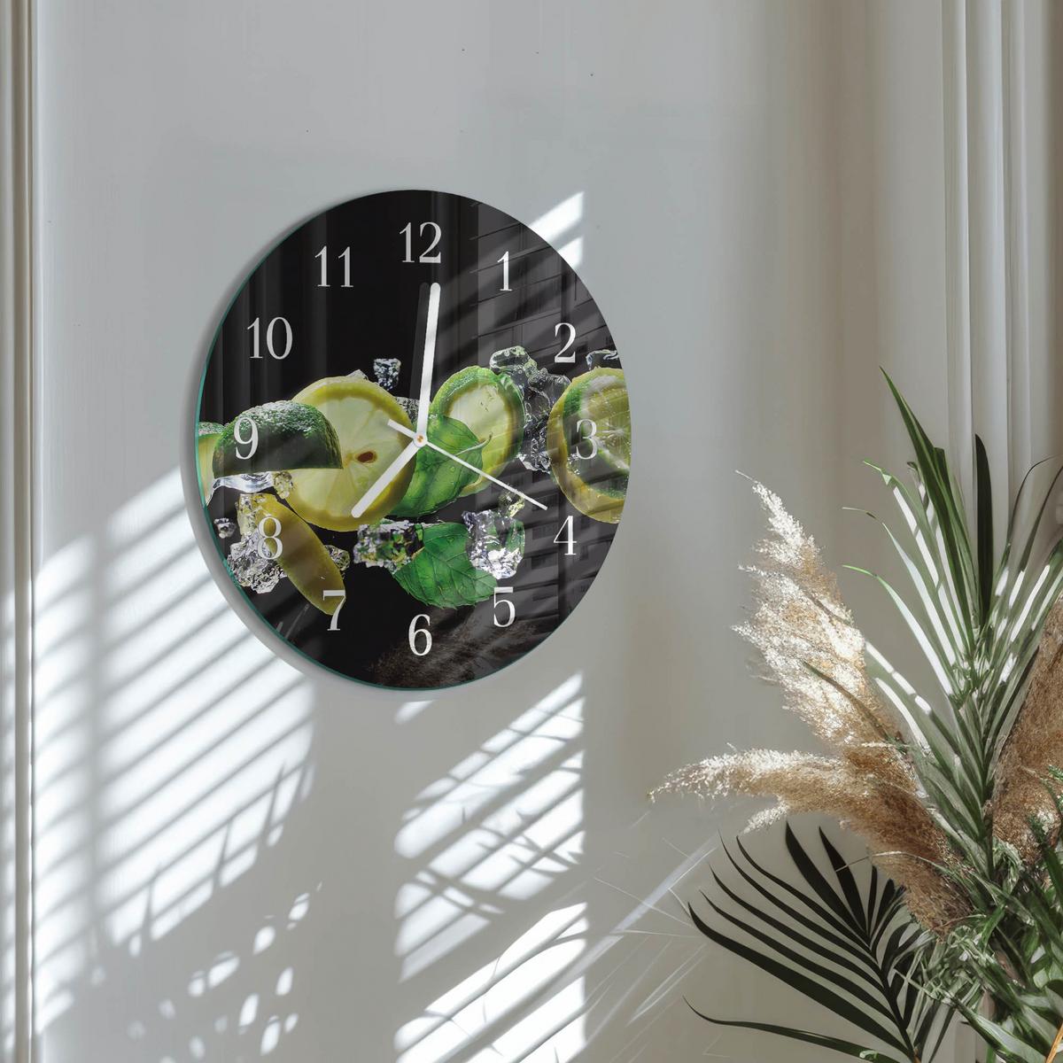 WANDUHR aus Glas Ø30 cm - Zitrone und Limette - Grün, Glas (30/30/0.4cm) - TULUP
