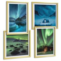 BILDER SET 4er Set - 50x50 cm & 40x60 cm Goldrahmen - Winterlandschaften, Nordlichter, Berge - Goldfarben, Kunststoff (50/50cm) - TULUP