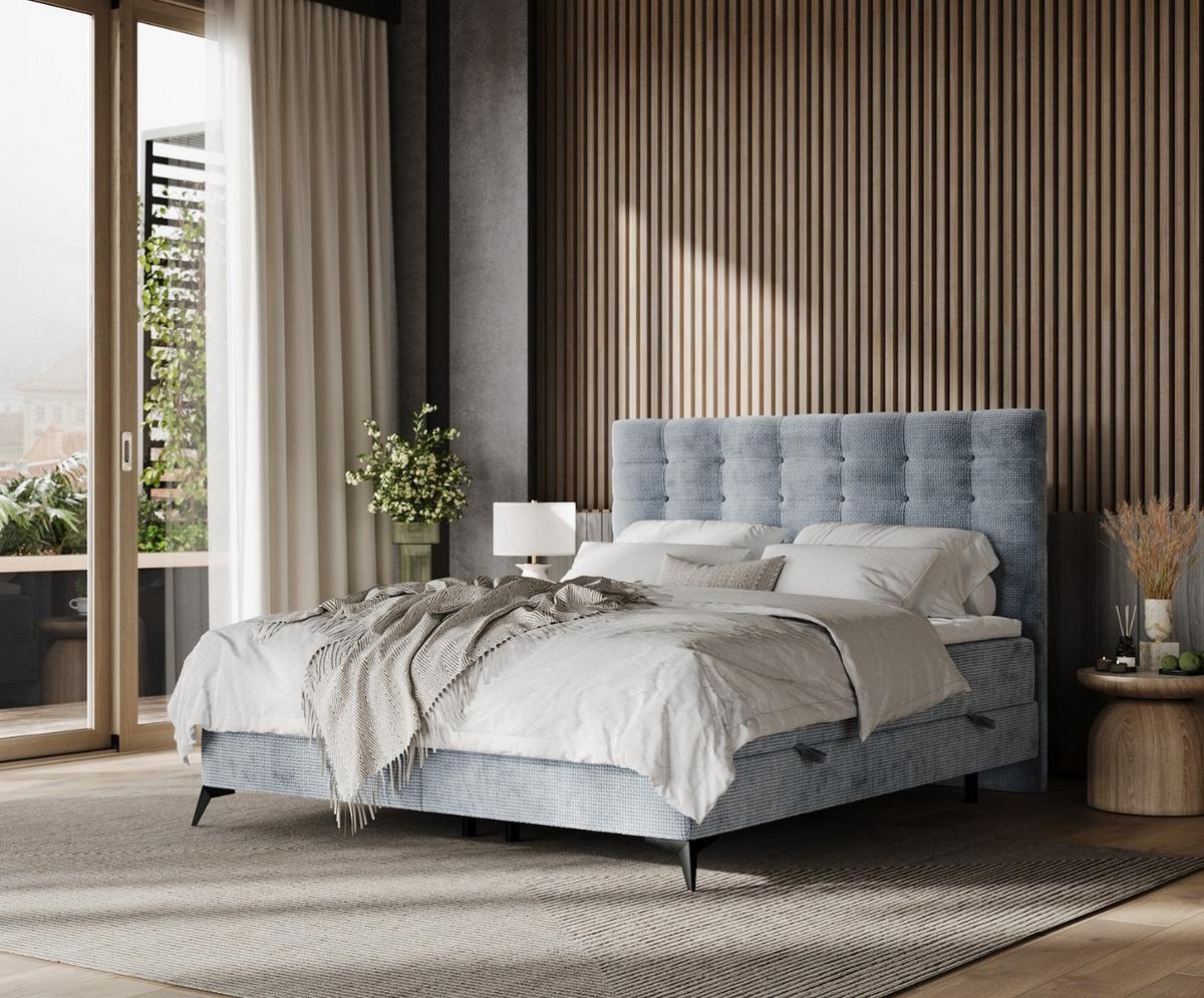 BOXBETT Niro 180/200 cm Hellblau im Bonita Stoff - Schwarz/Hellblau, Holz/Holzwerkstoff (180/200cm) - AltaBeds