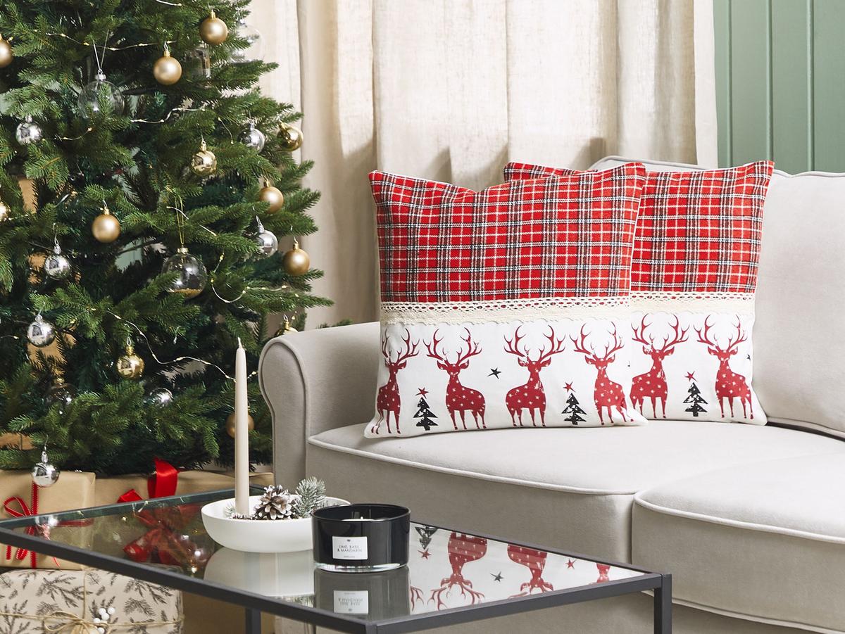 DEKOKISSEN 2er-Set Rot 45/45 cm Robbie - Rot, Naturmaterialien/Textil (45/45cm) - Beliani