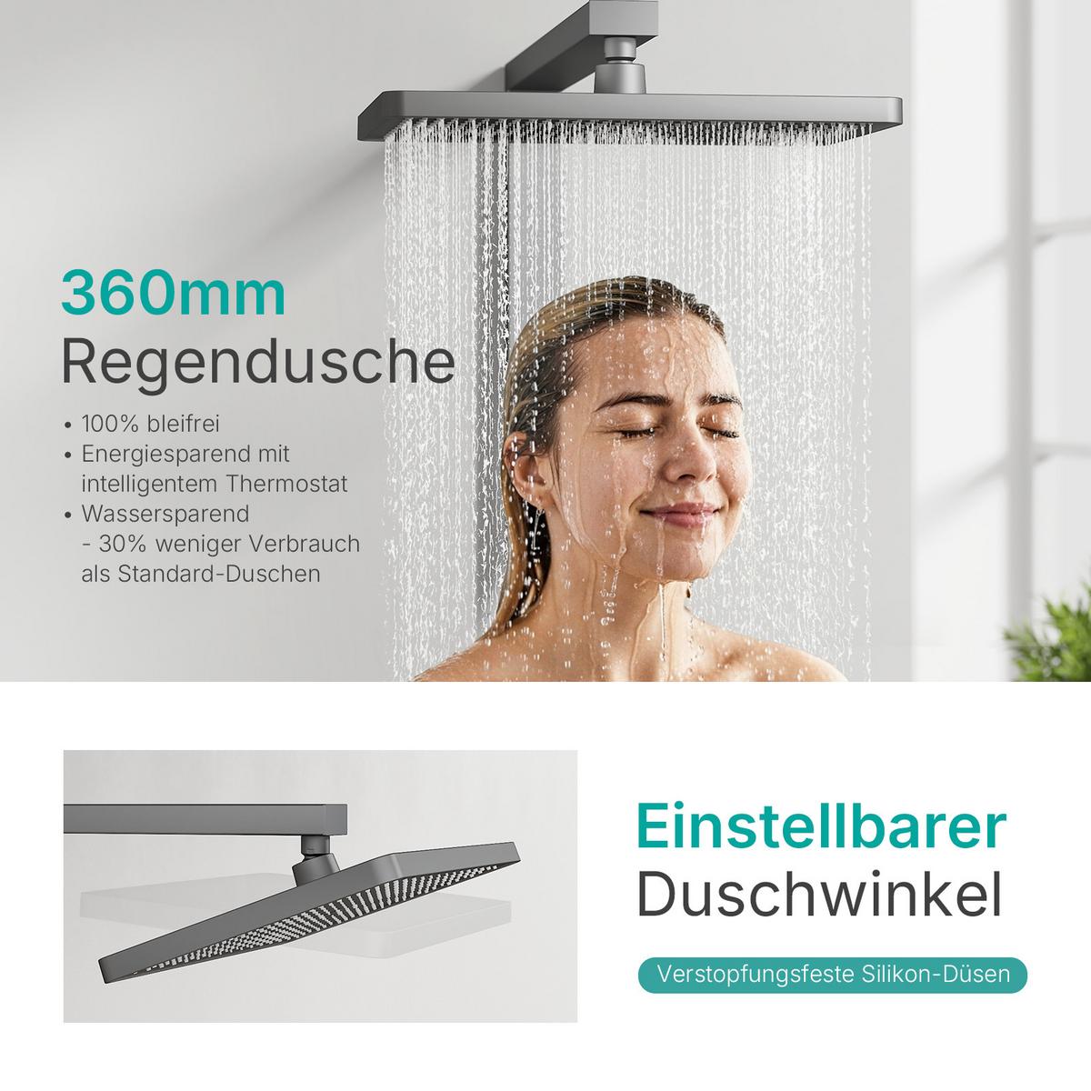 ÜBERKOPFBRAUSESET mit Handbrause Thermostat Vielseitig Anthrazit 105 / 48 cm - Anthrazit, Metall (40/113/58cm) - EMKE