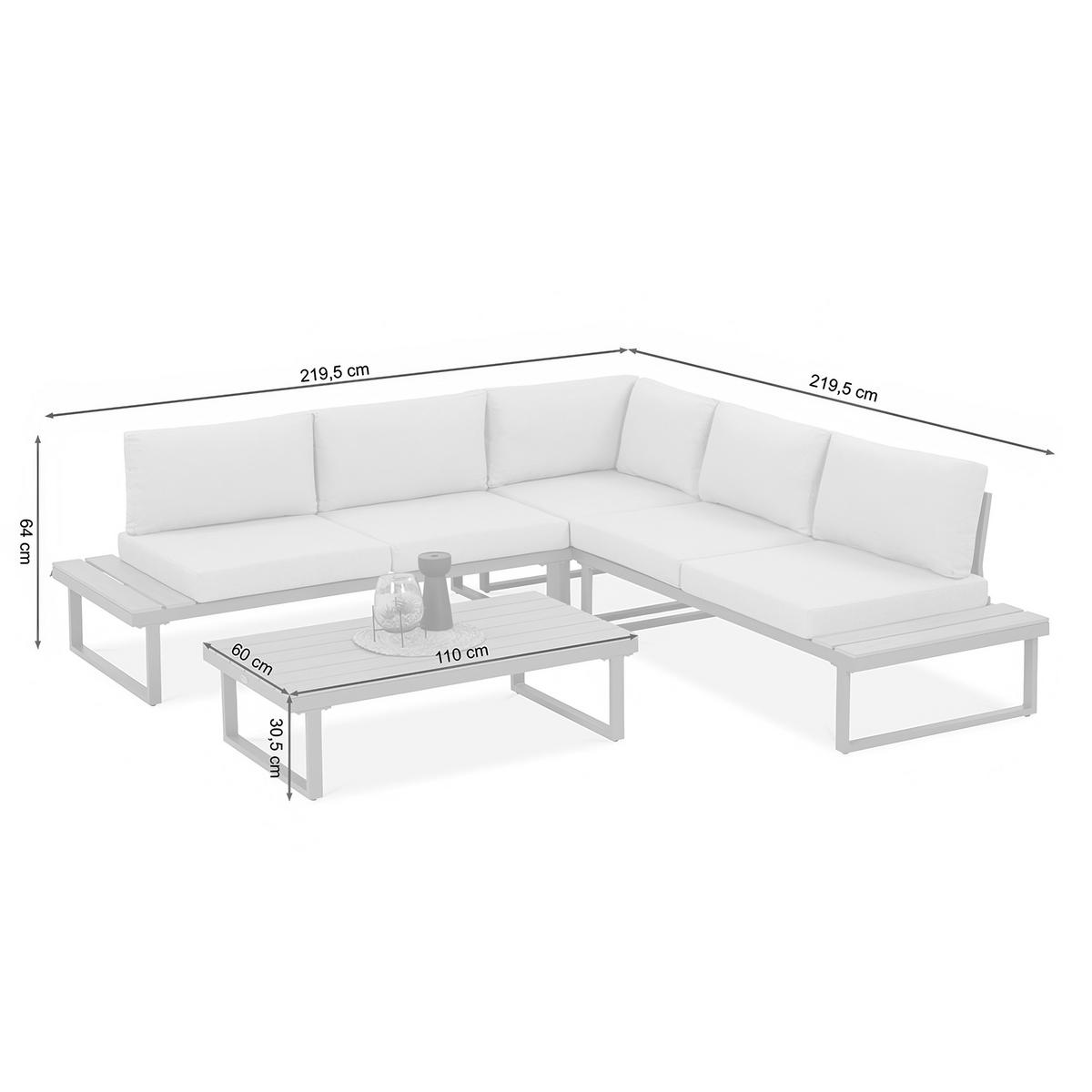 GARTENSET Madison mit Ecksofa und Kaffeetisch, Modulares Set, Metallbeine, Hellgrau - Hellgrau, Metall - Beautysofa