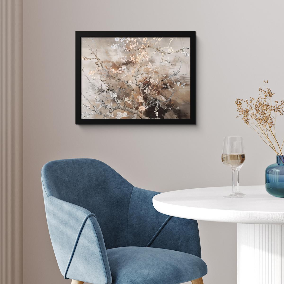 POSTER MIT RAHMENGERAHMTES BILD Mandelblüte - Kunst - Van Gogh - Beige - Abstrakt 40x30 cm - Braun, Papier (40/30cm) - MuchoWow