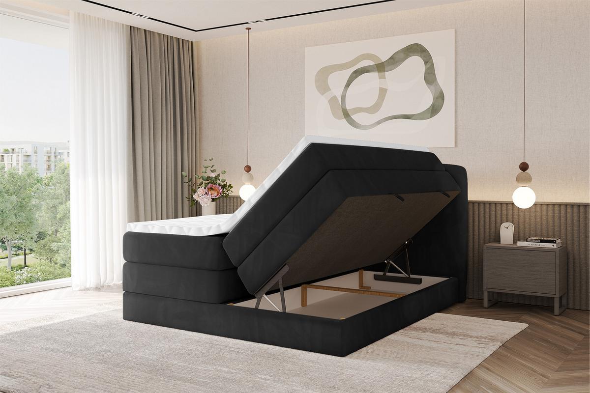 BOXBETT mit Matratze H3|H4 - NINA KING - 200x200 cm - Schwarz - Schwarz Hochglanz, Holzwerkstoff (200/200cm) - ALTDECOR