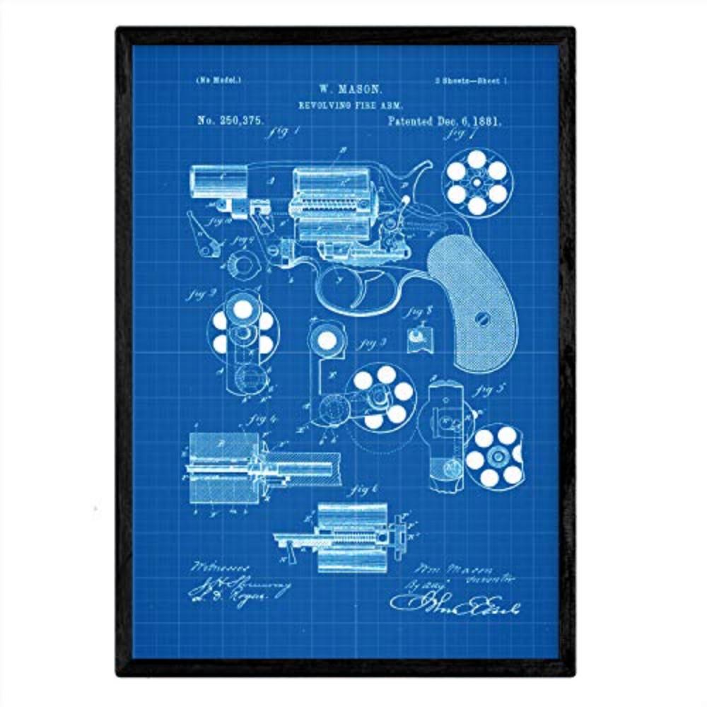 POSTER Revolver Patent A3 Rahmenlos - Blau, Papier (29.7/5/42cm) - Nacnic