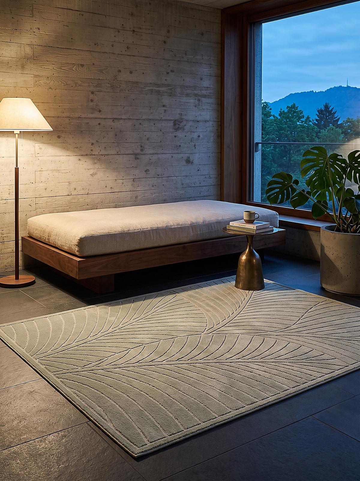 TEPPICH Outdoor, Fußbodenheizung-geeignet, mit Blattmotiv, ENGADIN in Salbeigrün, 120 x 170 cm - Grün, Textil (120/170cm) - KADIMA DESIGN
