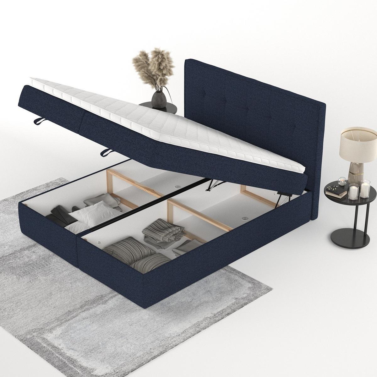 BOXBETT Tivra 160/200 cm Marineblau im Riva Stoff - Schwarz/Dunkelblau, Holz/Holzwerkstoff (160/200cm) - AltaBeds
