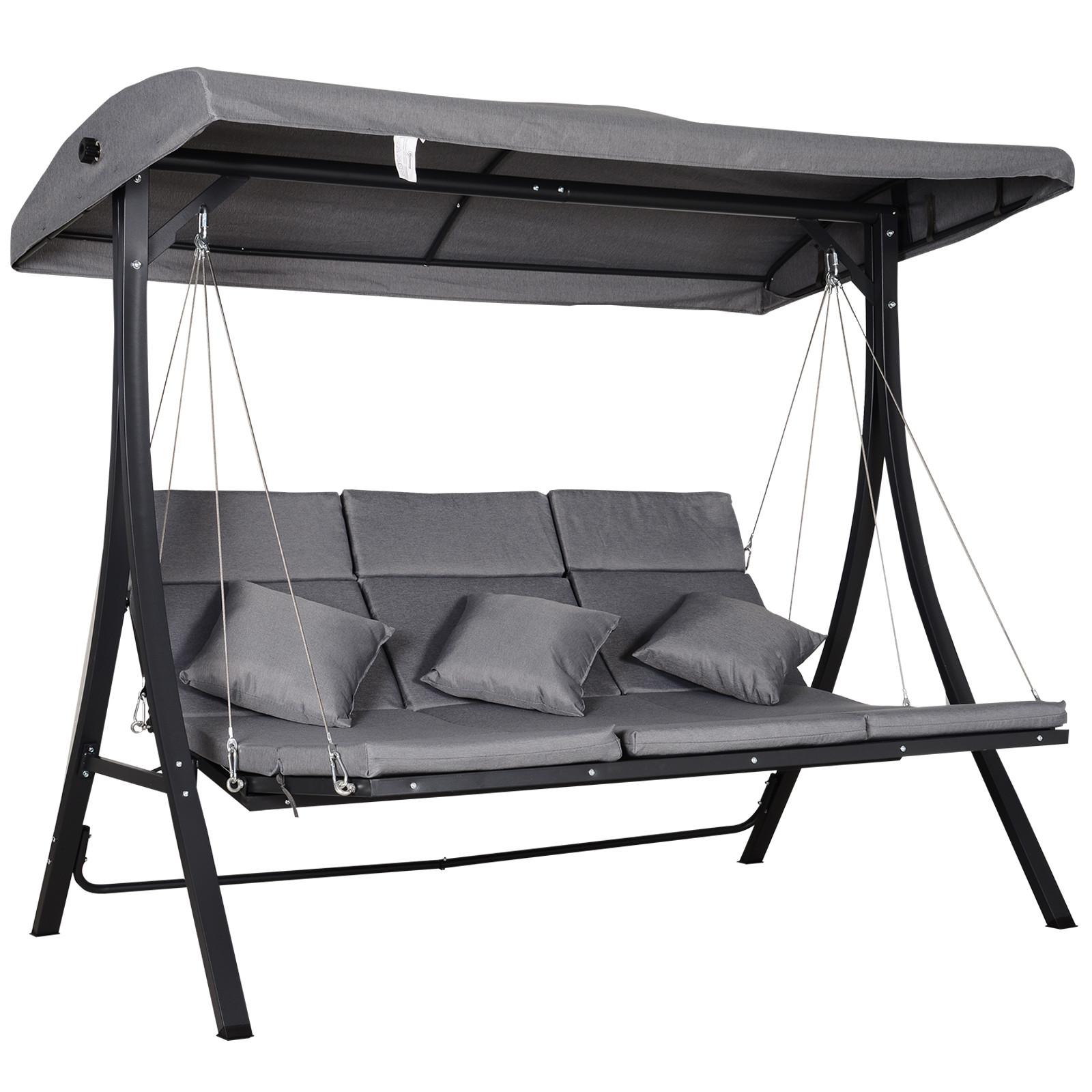 HOLLYWOODSCHAUKEL, mit Sonnendach,Metall, Texteline, Grau, 200 x 115 x 168 cm - Grau, Metall (115/168/200cm) - Outsunny