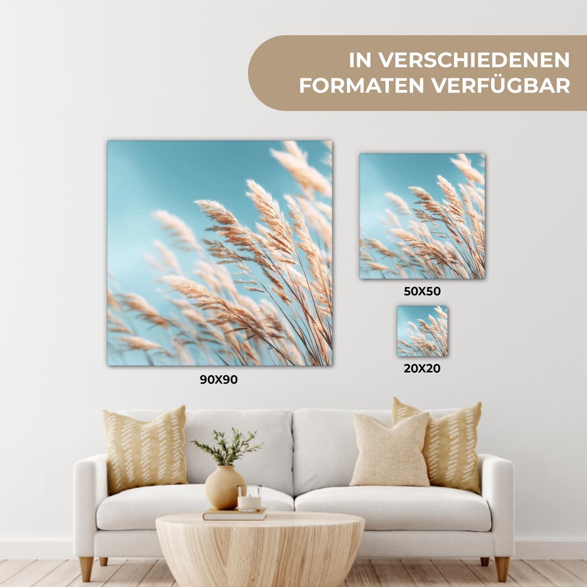 LEINWANDBILD Ziergras - Wind - Hellbraun Deko Wohnzimmer 20x20 cm - Hellblau, Textil (20/20cm) - MuchoWow