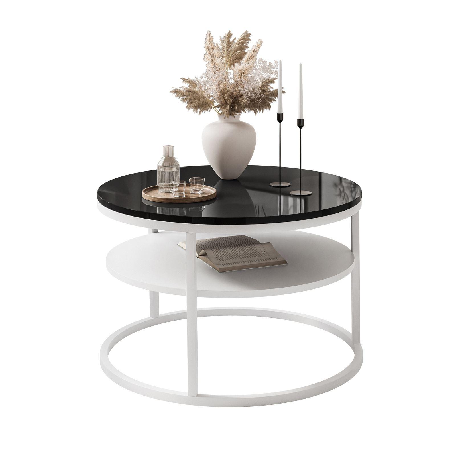 COUCHTISCH CIRI SLIM mit Regal Hochglanz - Schwarz/Weiß, Holzwerkstoff (60/60/42cm) - Lookway