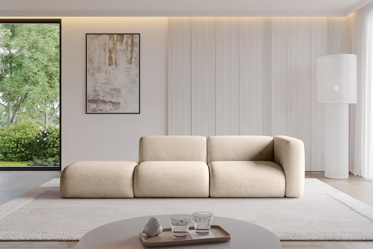 SOFA Ottomane Rechts MIRA-S3 296x89x70 Beige Velours - Greige/Beige, Holzwerkstoff/Kunststoff (296/70/89cm) - ALTDECOR