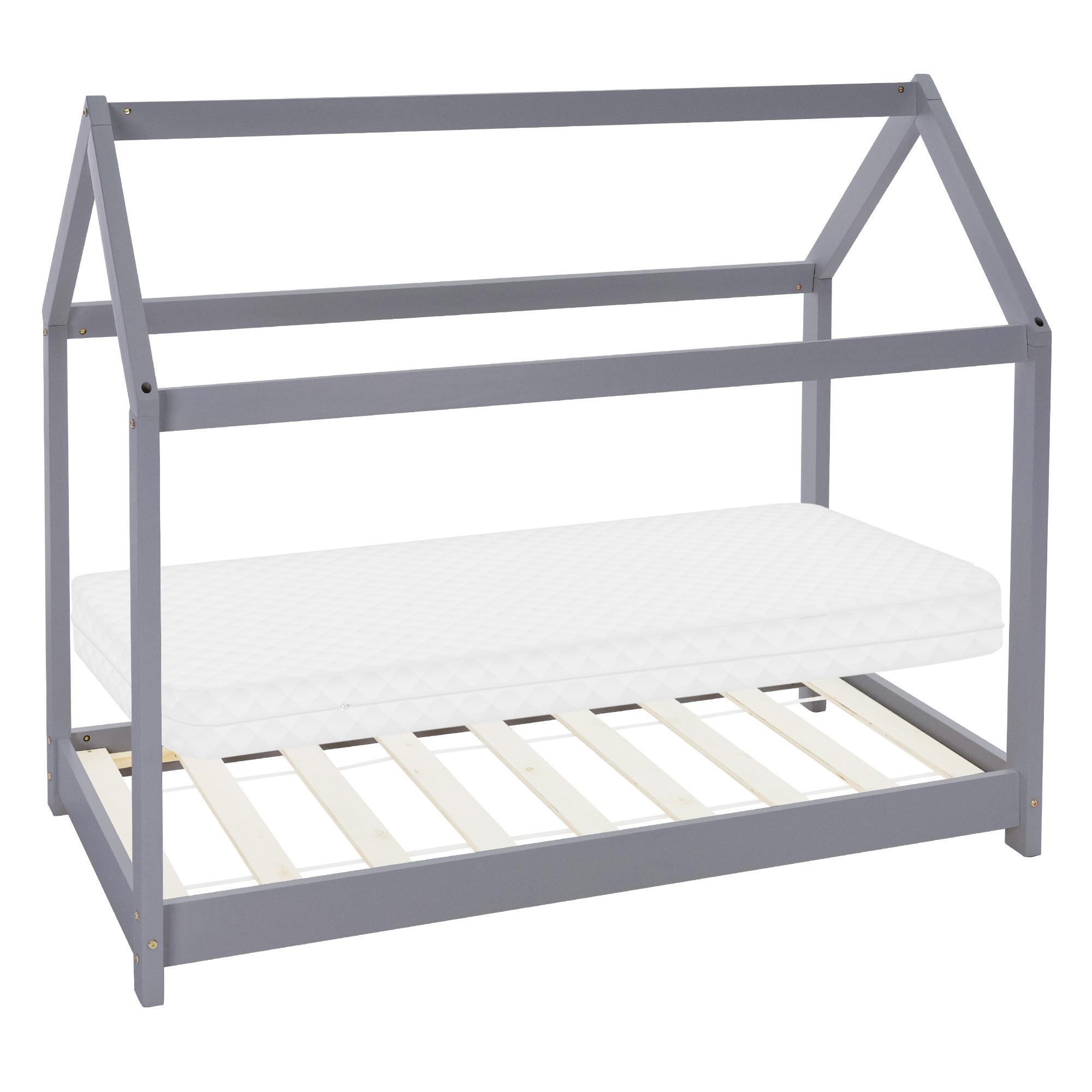 KINDERBETT mit Dach und Matratze 70x140 cm Hellgrau - Hellgrau, Holz (70/140cm) - ML-DESIGN