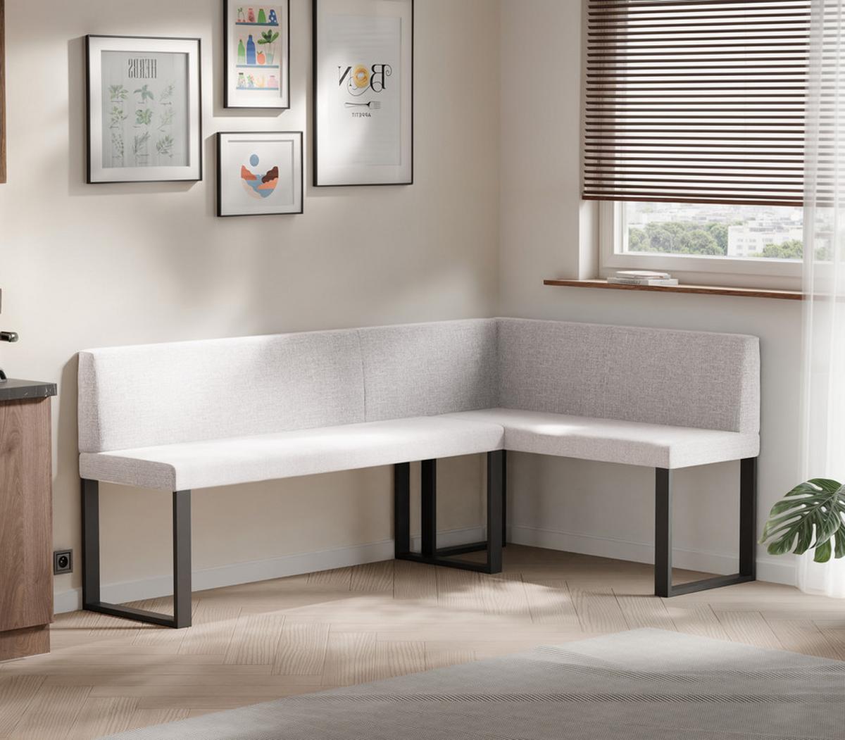 ECKBANK rechts SANA U Webstoff glatt, 142/196 cm Beige - Beige, Textil/Metall (142/196cm) - Idohome