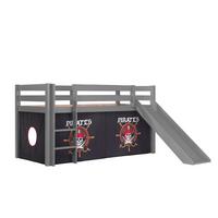 HOCHBETT mit Rutsche Karolina Massivholz Grau Textilset Pirate - Schwarz/Grau, Holz (90/200cm) - 58aufmkessel
