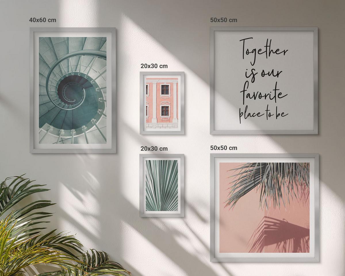 BILDER SET 5er Set - 50x50 cm & 20x30 cm & 40x60 cm Silberner Rahmen - Architektur-Pastellmuster - Silberfarben, Kunststoff (40/60cm) - TULUP