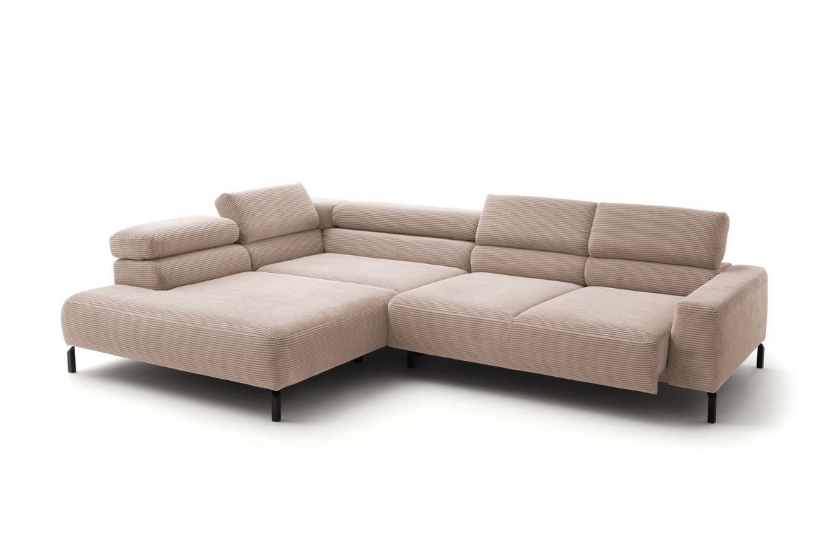 ECKSOFA DELIA Taupe Cord Relaxfunktion - Taupe/Schwarz, Textil/Metall (276/219cm) - KAWOLA