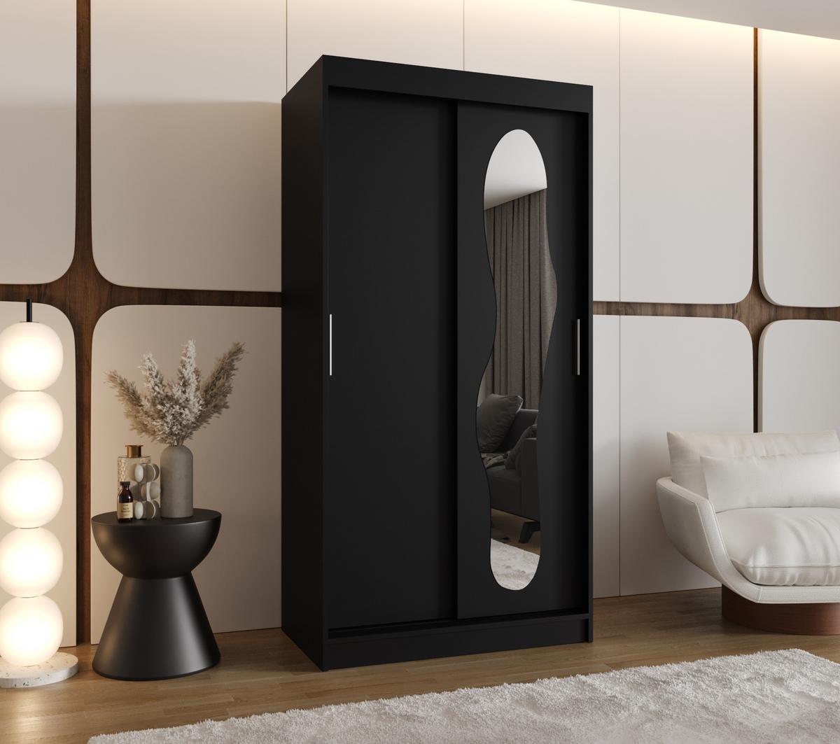 SCHIEBETÜRENSCHRANK mit Spiegel ULTRA 200/100/62 2-türig - Silberfarben/Schwarz, Holz (100/200/62cm) - MÖBEL KRYSPOL