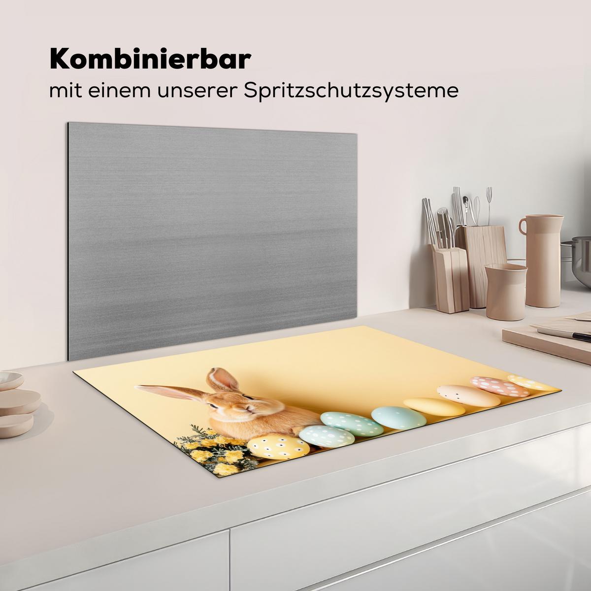HERDABDECKPLATTE Eier - Kaninchen - Pastellfarbtöne Induktionsmatte 77x51 cm - Hellgelb, Kunststoff (77/51/0.2cm) - MuchoWow